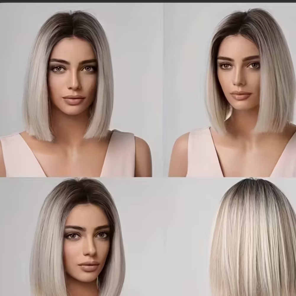 Heat-Resistant Synthetic Bob Wig - Ombre Blonde  Gradient. - Picture 2 of 5